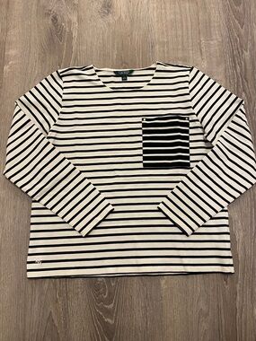 Laurel Ralph Lauren Top Blouse Cotton Striped Round neck Size L